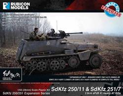 Expansion kit only. Suitable for use with SdKfz 250/251 kits 280018, 280031, 280032.This expansion pack allow the SdKfz 250 or SdKfz 251 half track to be modelled equipped as a tank hunter with a 2.8cm sPzB 41 anti-tank rifle. Parts are supplied to convert 2 vehicles.Number of Parts: 51 pieces plus 2 figure sprues