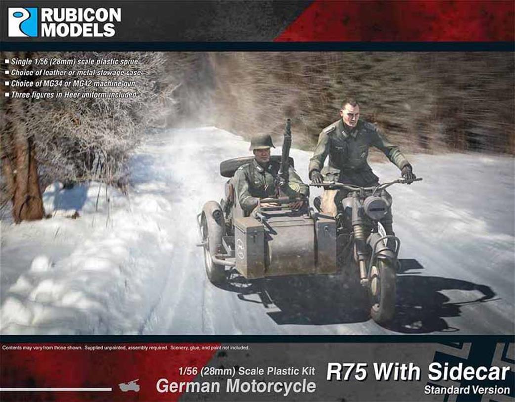 Rubicon Models 1/56 28mm 280051 German BMW R75 Motorcylce with Sidecar ETO Plastic Model Kit