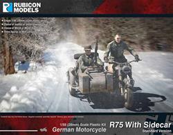 This kit builds a model of the BMW R75 motorcycle with side car, as used by despatch riders and patrols of the German Wehrmarcht. Optional leather or metal stowage cases and a choice of MG34 or MG42 machines guns are provided.Number of Parts: 45 pieces / 1 sprue + 2 figure sprues