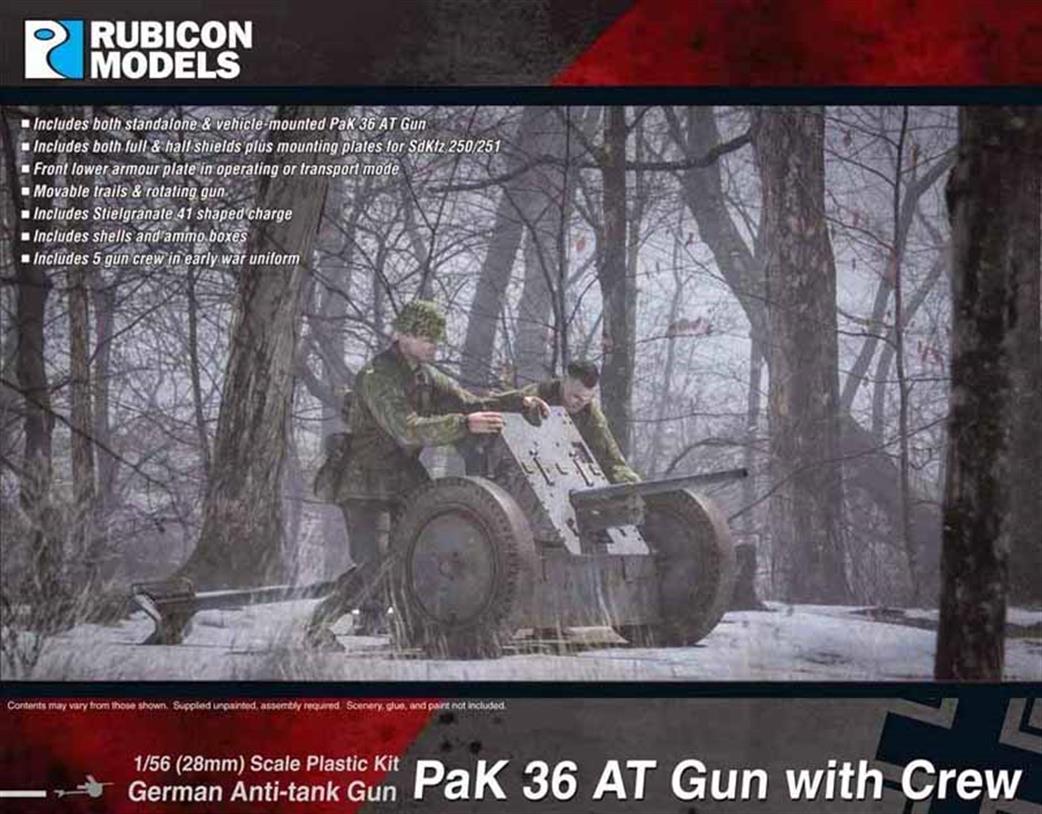 Rubicon Models 1/56 28mm 280057 German PaK 36 Anti-Tank Gun with Crew Plastic Model Kit