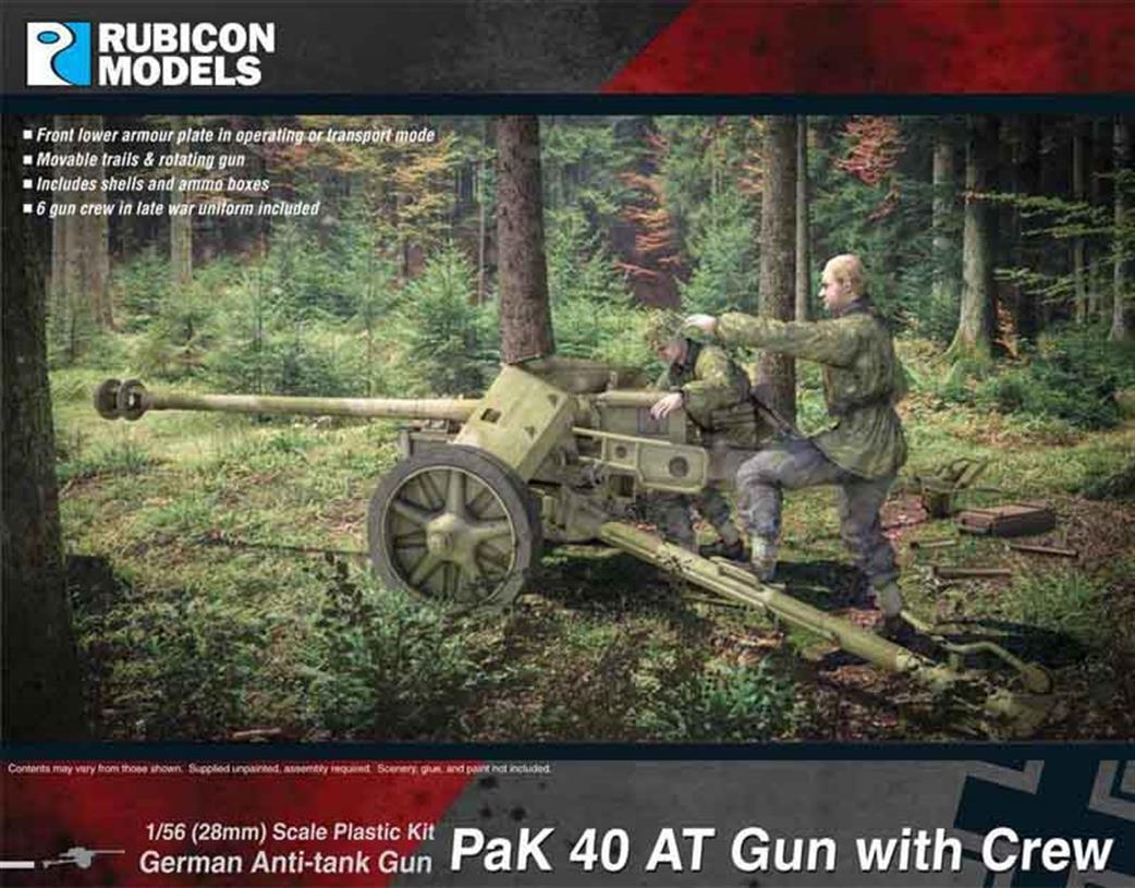 Rubicon Models 1/56 28mm 280059 German PaK40 Anti-Tank Gun with Crew Plastic Model Kit