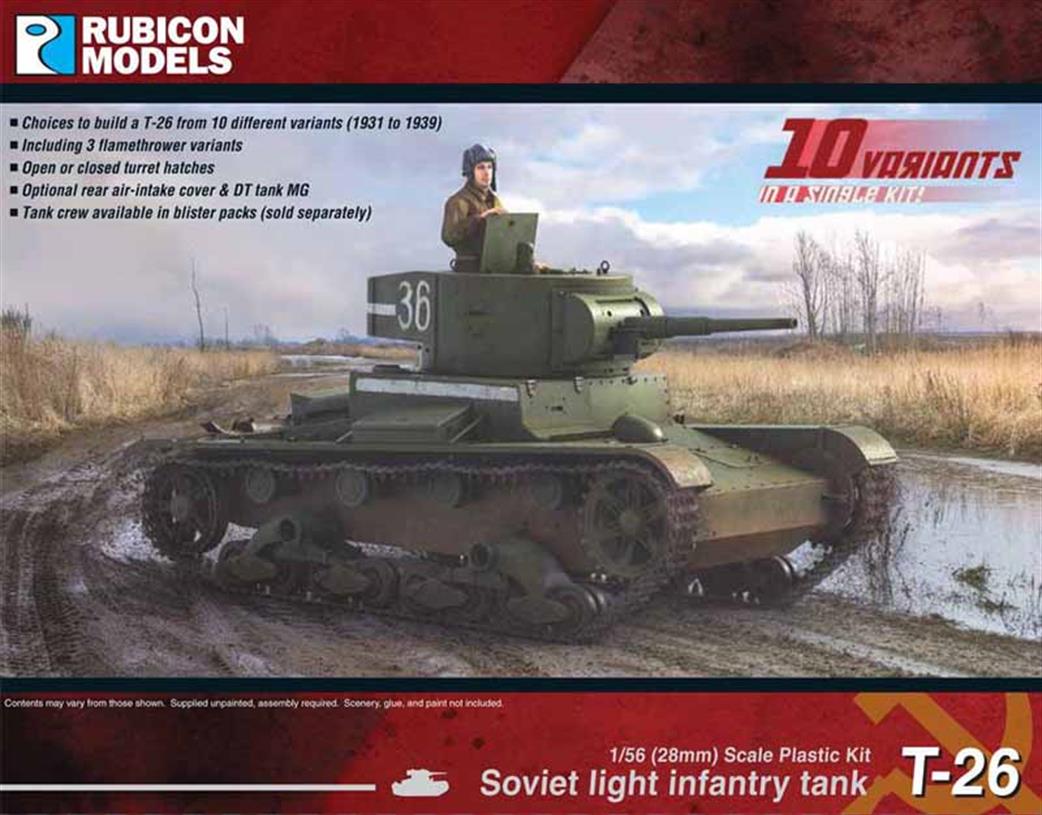 Rubicon Models 1/56 28mm 280070 Soviet T-26 Light Infantary Tank Plastic Model Kit