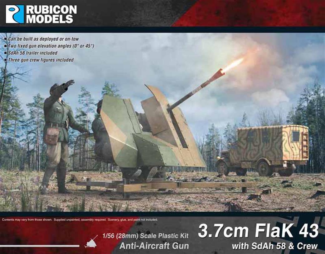 Rubicon Models 1/56 28mm 280074 German 3.7cm FlaK 43 with SdAh 58 Trailer & Crew Plastic Model Kit