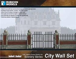 Town or city decorative stone and brick walls with railings, as found around large houses, parks etc. Sufficient pieces to assemble over 57cm/22in of wall.Number of Parts: 48 pieces / 4 identical sprues