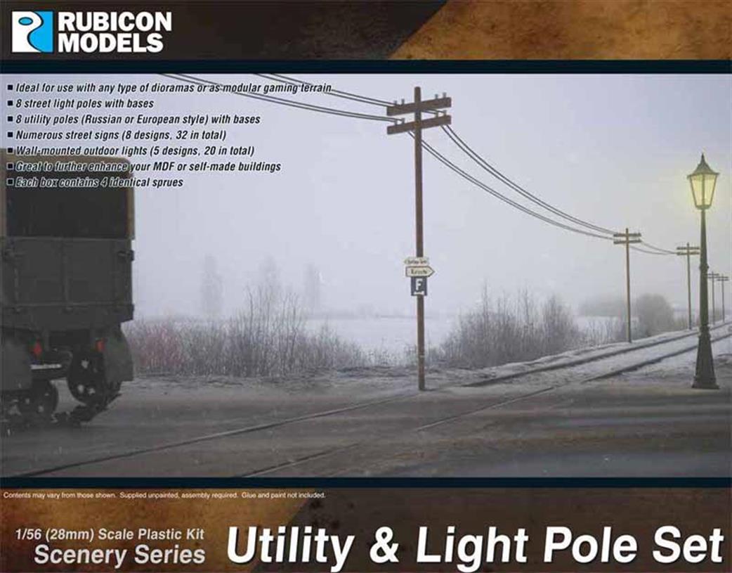 Rubicon Models 1/56 28mm 283004 Utility Power / Telephone & Light Pole Set Plastic Model Kit