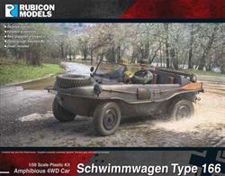 Plastic model kit of the German amphibious VW type 166 Schwimmwagen (swimming car) amphibious, used extensively by German ground forces during WW2.  It was one of the most numerous mass-produced amphibious four-wheel drive off-roaders. Number of Parts: 50 pieces / 1 sprue