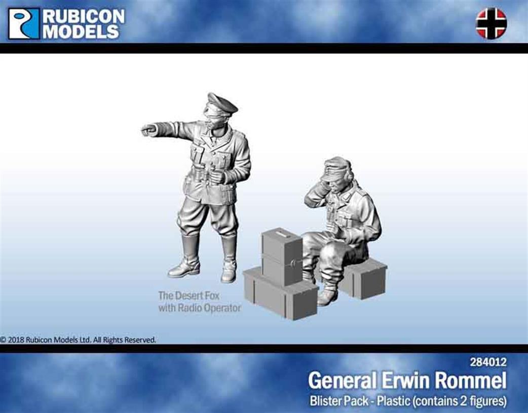 Rubicon Models 284012 General Erwin Rommel with Radio Operator Plastic Figure Set 1/56 28mm