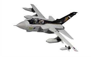 Detailed Corgi Aviation Archive diecast model of RAF Panavia Tornado GR.4 ZD716 finished in the retirement commemoration scheme of RAF No.31 Squadron, the Goldstars, as flying from RAF Marham during March 2019
