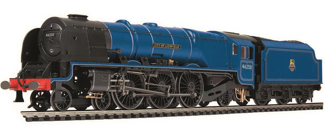 Hornby OO R30109 Dublo BR 46250 City of Lichfield Stanier Princess Coronation Class 4-6-2 Pacific BR Lined Blue Early Emblem