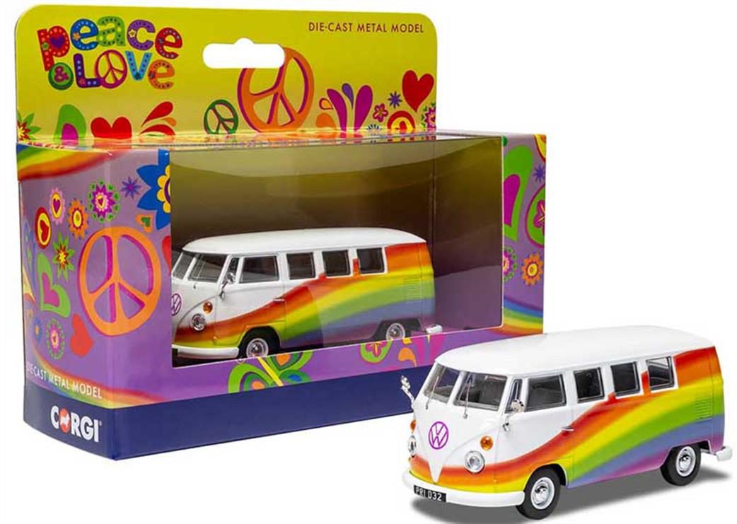Corgi 1/43 CC02739 Volkswagon Campervan Peace Love and Rainbows Model