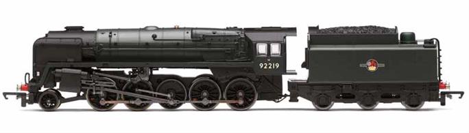 Hornby Railroad range model of the British Railways class 9F heavy goods locomotive 92219 finished in plain black livery with later British Railways lion holding wheel crests.