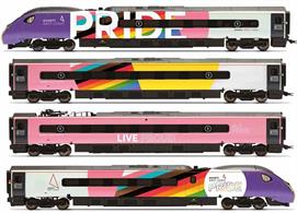 On the 25th of August 2020 Avanti West Coast unveiled a new livery for one of its train-sets. Billed as the biggest Pride flag the UK has seen on the side of a train, the new livery wraps the full length of the 11 carriages in the Progressive Pride flag colours. The first service of this newly liveried train was staffed by a LGBTQ+ crew with the train filled with literature, stories and colourful posters featuring Pride related information as well as fun facts during the onboard announcements. It was announced in mid-October, after asking the public to submit suggestions, that the train would be named ‘Progress’. Five additional coaches in Avanti Pride livery are available allowing this set to be expanded up to a 9-car set. The coaches required to do this are R40196 – R40200.