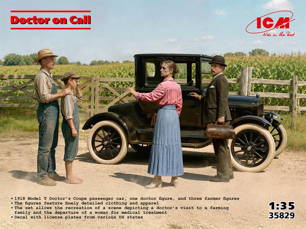 ICM 1/35 35829 Doctor on Call 1918 Model T Car with 4 Figures Kit