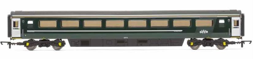 Model of GWR green liveried Mk3 HST TSO standard class coach 42016.