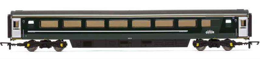 Model of GWR green liveried Mk3 HST TSOD standard class coach with disabled persons facilities 42015.