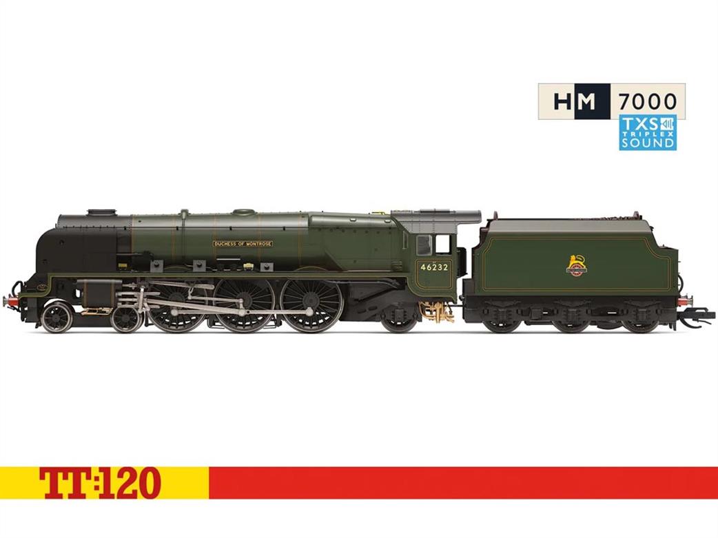 Hornby TT:120 TT3011TXSM BR 46232 Duchess of Montrose Stanier Princess Coronation Class 4-6-2 Pacific Lined Green Early Emblem DCC Sound