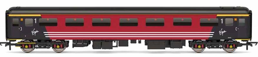 Detailed model of Virgin Trains Mk2F FO first class open coach in Virgin red livery