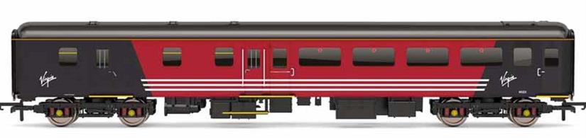 Detailed model of Virgin Trains Mk2F BSO brake standard class open coach 9523 in Virgin red livery
