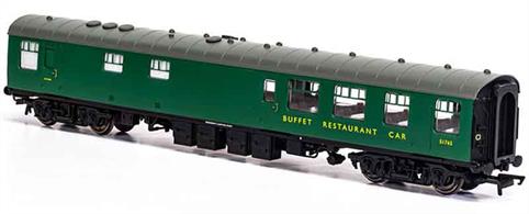 New tool model of the BR Mk1 RB Restaurant Buffet S1757.These coaches had a large kitchen able to provide full meal service.