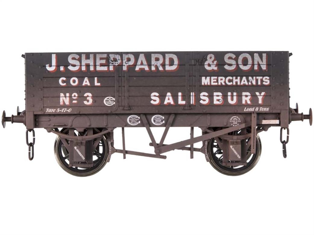 Dapol O Gauge 7F-052-010W J Sheppard & Son, Salisbury 5 Plank Open Coal Wagon No.3 RCH 1887 Type Weathered