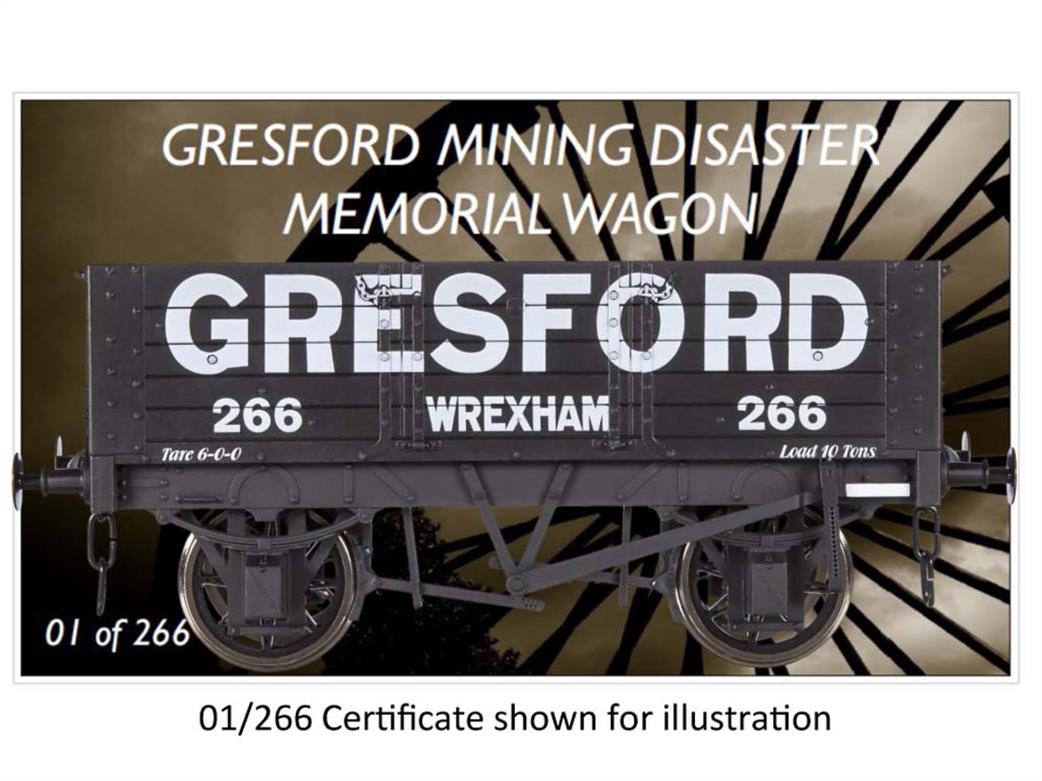 Dapol O Gauge 7F-052-012W Gresford, Wrexham 266 5 Plank Open Wagon 90th Anniversary Memorial Wagon Weathered