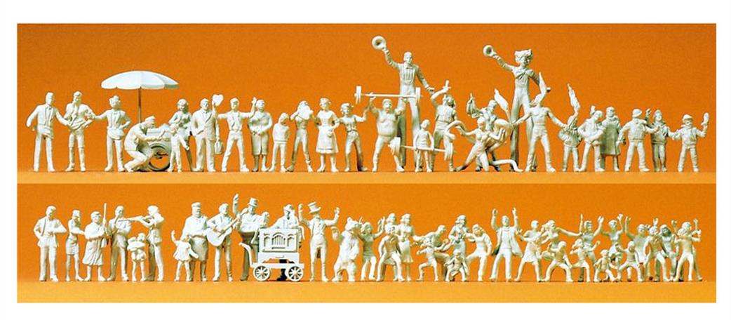 Preiser OO 16342 Funfair Visitors and Showmen (60) Unpainted Figures
