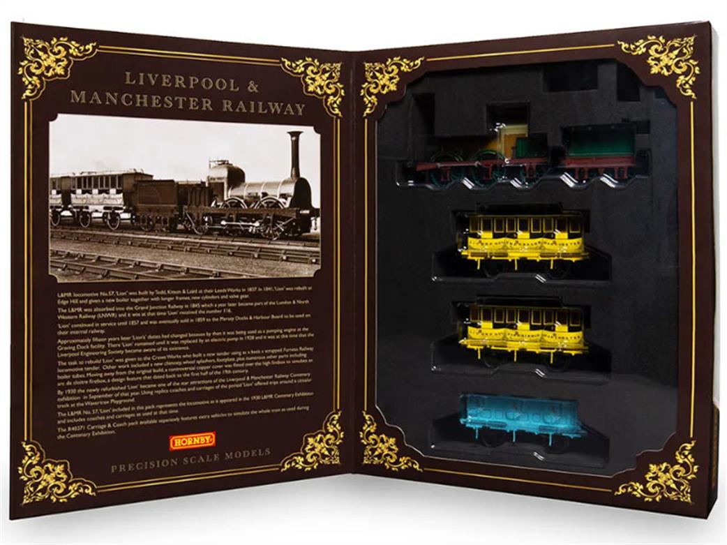 Hornby R30232 L&MR 57 Lion Liverpool & Manchester Railway Centenary Train Pack OO