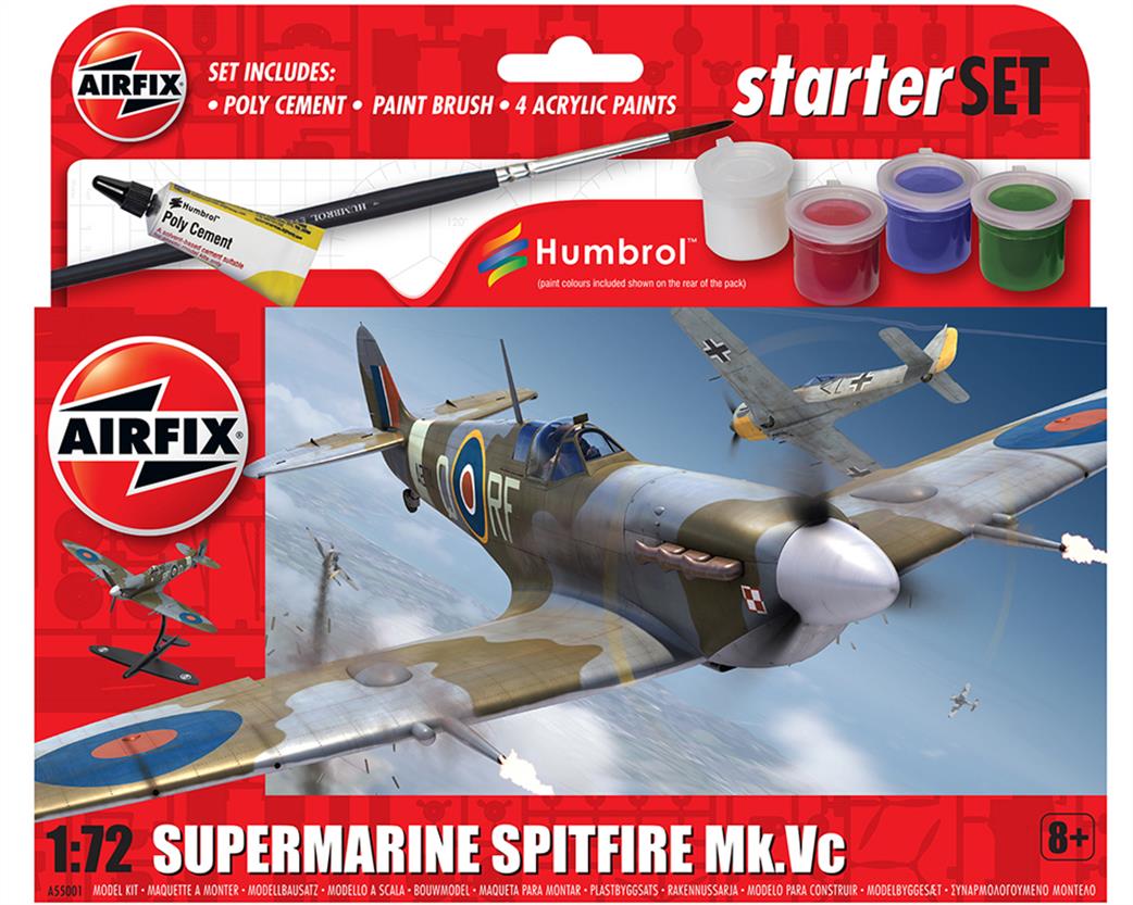 Airfix 1/72 A55001 Small Beginners Supermarine Spitfire MkVc Starter Set with Paint & Glue