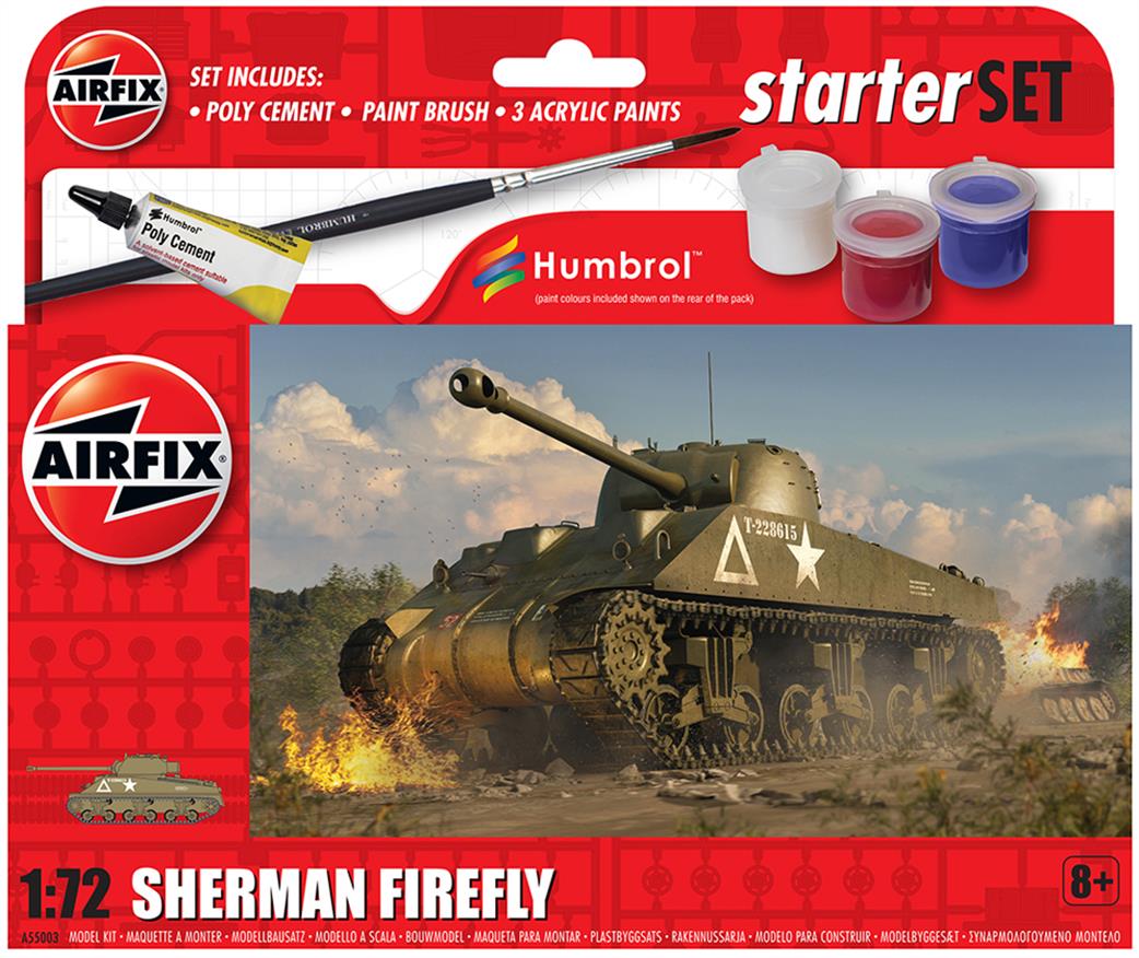 Airfix 1/72 A55003 Small Beginners Sherman Firefly Starter Set with Paint & Glue