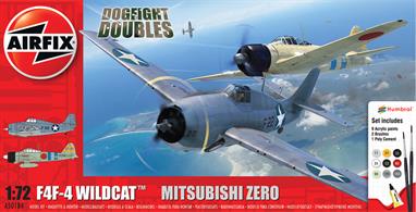 Airfix A50184 1/72nd Grumman F-4F4 Wildcat &amp; Mitsubishi Zero Dogfight Double Gift Set