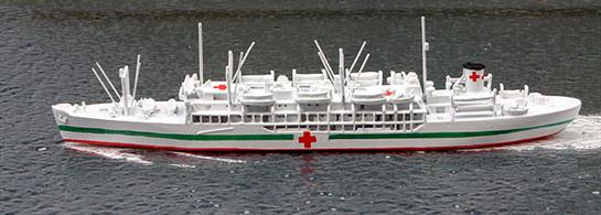 A 1/1250 scale model of USS Haven AH.12 a purpose-built hospital ship from 1945 by CM Miniaturen CM-P1104.