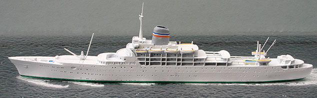 A 1/1250 scale waterline ship model of S. A. Vaal (ex-Transvaal Castle) of Safmarine by CM Miniaturen CM-KR53A
