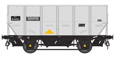 Detailed model of the British Railways 24½ton capacity coal hopper wagons, coded HOP or HOP24, later TOPS coded HUO.Model of wagon B335236 in grey with the original white lettering on black patches and a painted out instruction box.
