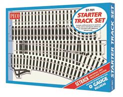 This O gauge starter track set contains track sections to allow a number of alternative end-to-end track formations which can be accommodated on a shelf. The thinking behind this is that as space will be at a premium a shelf-type layout can most easily be established to test O gauge locomotives and provide the modeller with a range of shunting challenges.The track supplied will easily assemble an 'Inglenook' 3 siding shunting puzzle layout (as in the illustration), or can be used for a simple end-to-end shuttle layout with a number of suggestions shown on the packaging.