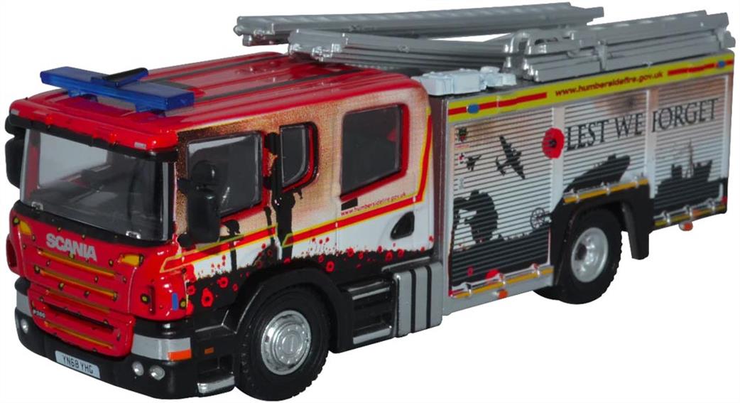 Oxford Diecast 1/76 76SFE011 Scania CP31 Pump Ladder Humberside Fire and Rescue Lest We Forget
