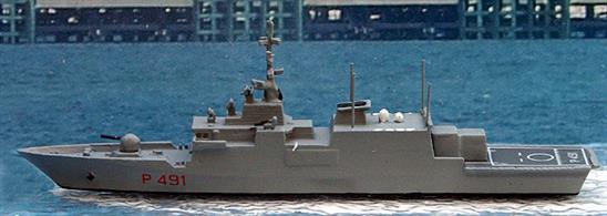 A 1/1250 scale model of Comandante Borsini P 491 an Italian Patrol Ship in 2002 by Twelve-Fifty Models cast and finished by Rhenania