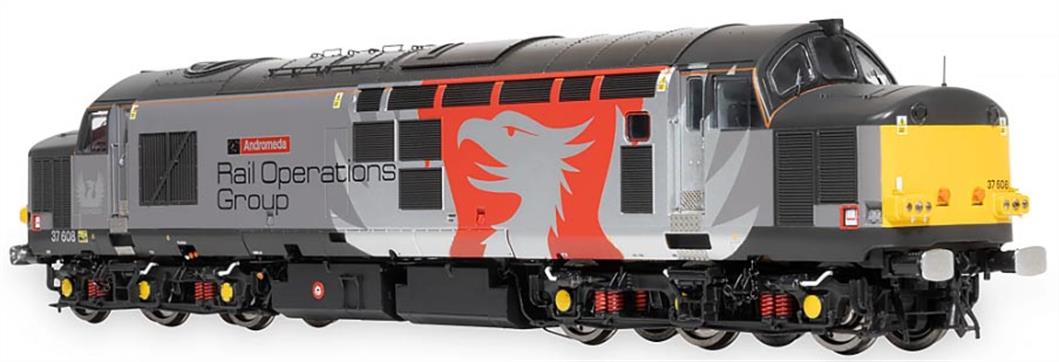 Highly detailed new model of the BR class 37 locomotives being produced in both original and refurbished form with headcode boxes, sealed beam headlights or new light cluster units as appropriate for each locomotive modelled.Refurbished class 37/6 locomotive 37608 Andromeda is finished in the Rail Operations Group (ROG) Europheonix livery.