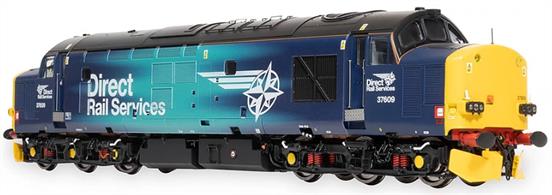 Highly detailed new model of the BR class 37 locomotives being produced in both original and refurbished form with headcode boxes, sealed beam headlights or new light cluster units as appropriate for each locomotive modelled.DRS owned refurbished class 37/6 locomotive 37609 is finished in the DRS compass livery.