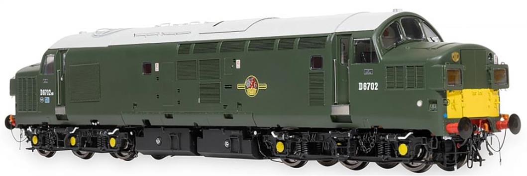 Highly detailed new model of the BR class 37 locomotives being produced in both original and refurbished form with headcode boxes, sealed beam headlights or new light cluster units as appropriate for each locomotive modelled.British Rail class 37/0 D6702 is modelled in mid-1960s locomotive green livery with small warning panels, split headcode boxes and bufferbeam skirt fairings.