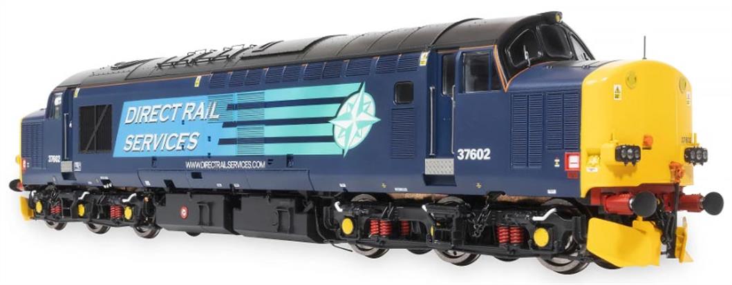 Highly detailed new model of the BR class 37 locomotives being produced in both original and refurbished form with headcode boxes, sealed beam headlights or new light cluster units as appropriate for each locomotive modelled.DRS owned refurbished class 37/6 locomotive 37602 finished in the DRS compass livery.