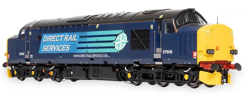 Highly detailed new model of the BR class 37 locomotives being produced in both original and refurbished form with headcode boxes, sealed beam headlights or new light cluster units as appropriate for each locomotive modelled.DRS owned refurbished class 37/6 locomotive 37606 finished in the DRS compass livery.
