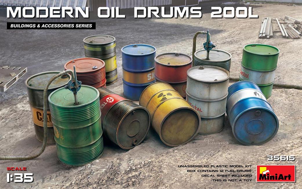 MiniArt 35615 Modern Oil Drums 200L 12 Ready To Assemble And Paint  1/35