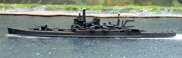 A 1/1200 scale second-hand model of IJNS Tone in dark grey with dark brown decks by Superior Models Inc. J308. This model is in reasonable condition but seems to have been fitted with some non-standard parts, see photograph.