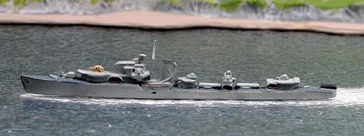 A 1/1200 second-hand model of a British J &amp; K class destroyer of WW2 built from a Clydeside kit. The model is in good condition in light grey with dark grey decks, see photograph.