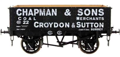 A new detailed model of a 5 plank open wagon following the RCH 1887 specifications and modelled from the production of the Gloucester Railway Carriage and Wagon Company finished as a wagon owned by Chapman &amp; Sons coal merchants.
