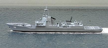 A 1/1250 scale model of HMAS Hobart by Albatros SM Alk612Extending Albatros' international range, an early 2020 release of this waterline metal model of the F100 class frigate.