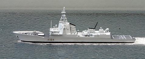 A 1/1250 scale model of Mendez Nunez, Spanish stealth frigate by Albatros SM Alk621B, arrived March 2020.