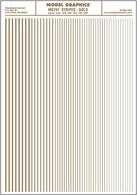 Gold stripe dry transfer sheet.Stripe widths 0.01, 1/64, 0.022, 1/32, 5/64in. Approximately 0.25, 0.39, 0.55, 0.79 and 1.2mm.One sheet: 5 5/8 x 8 1/4in (14.2 cm x 20.9 cm)