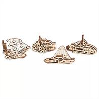 U-fidget starter wooden puzzles - four mini ships in one pack, Great pocket money gift or to enjoy oneself.