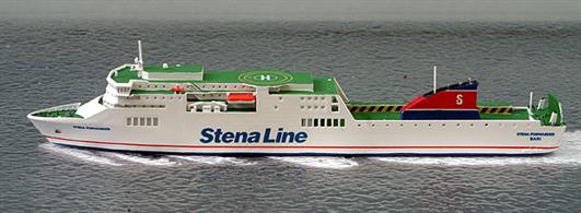 A 1/1250 scale waterline model of Stena Forwarder by Rhenania Junior RJ342 SF. The current name for this ship is California Star.
